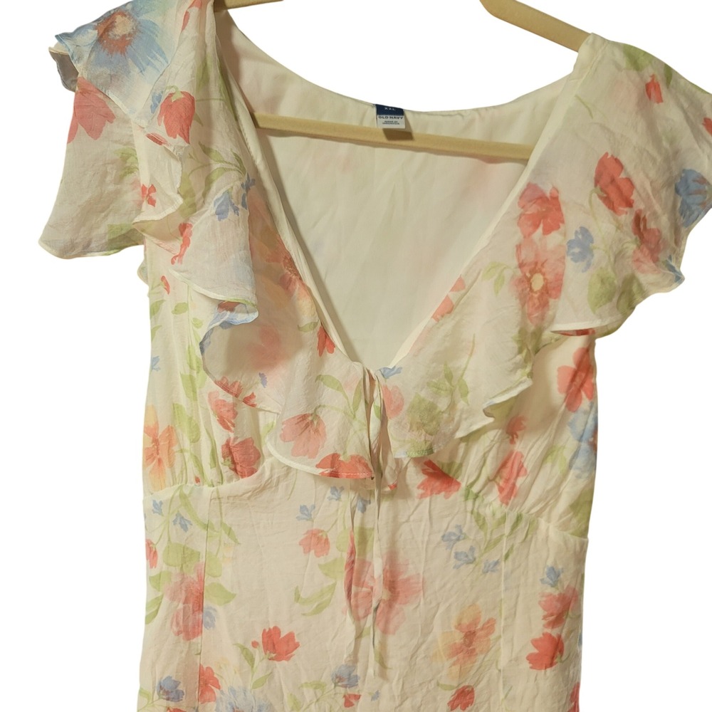NWT Cottagecore Tea Party Floral Ruffle Midi Dress Cream Yellow Fairycore‎ XXL